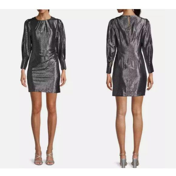 NWT Maje Ralery Metallic Mini Dress in Argent Silver - 36 (Small) - Picture 2 of 6